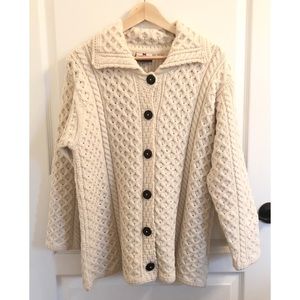 CARRAIG DONN 100% Merino Wool Button Front Cable Knit Cardigan Sweater Size L